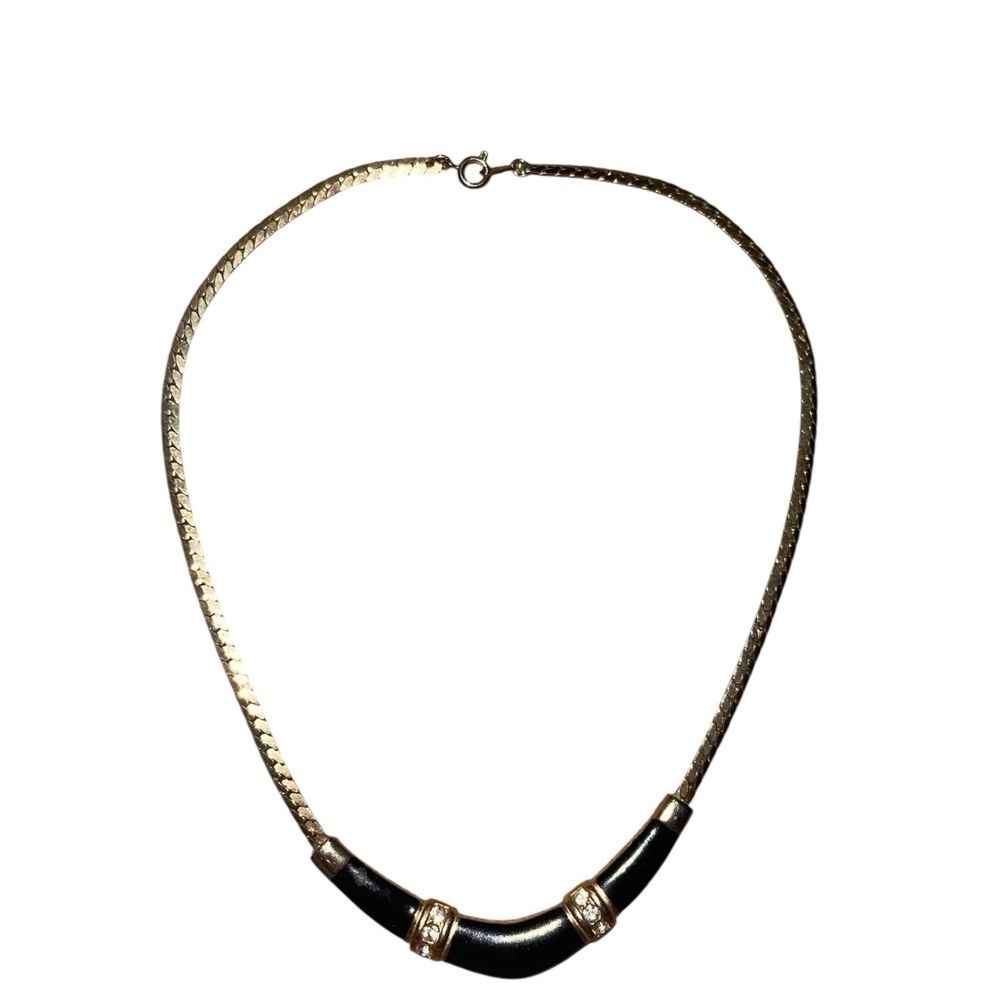 90’s Gold-Tone Necklace with Black Center & rhinestones